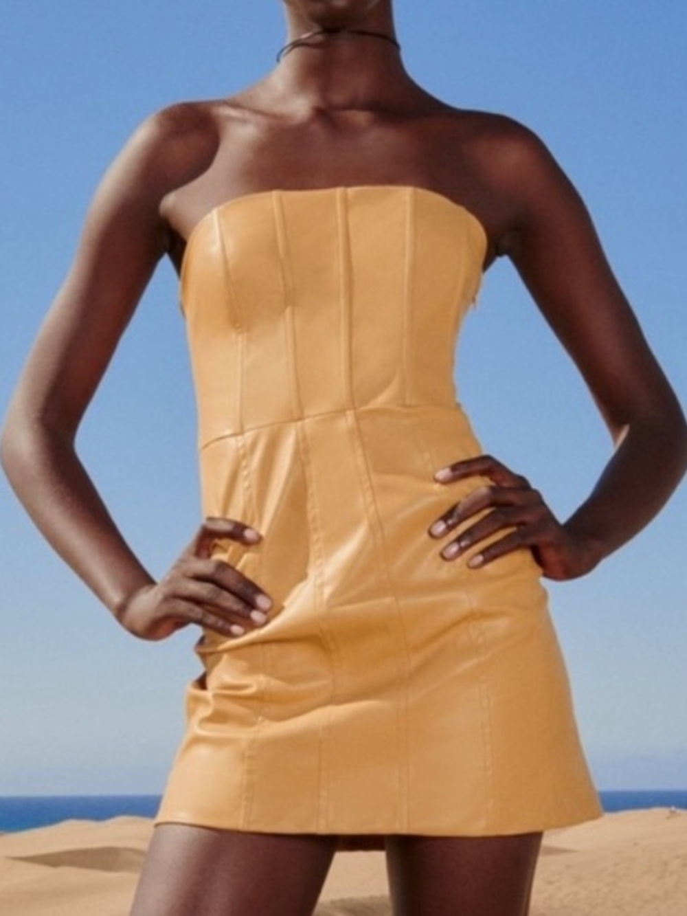 ZARA yellow faux leather dress